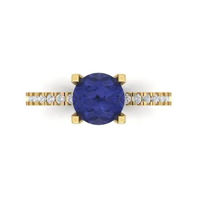 1.6 Round Tanzanite Stone Promise Bridal Wedding Designer Ring 14k Yellow Gold • £257.14