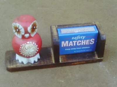 Vintage Hand Painted Wooden Owl Matchbox Holder • £8