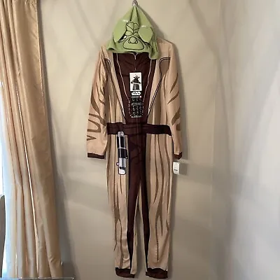 STAR WARS Men's Hooded YODA Fleece Pajamas Union Suit One Piece ADULT M Medium • $22.99