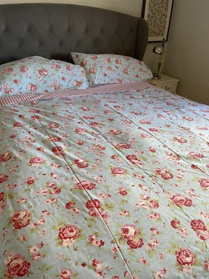 £29.99 • Buy IKEA Rosali Double Duvet Set 4 Pillows 200cm Blue Rose Red Check Cath Kidston