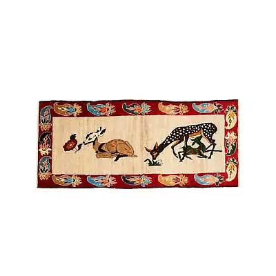 Pictorial Qashqai Rug With Deer And Doe — 3'5 X 7'8 • $950