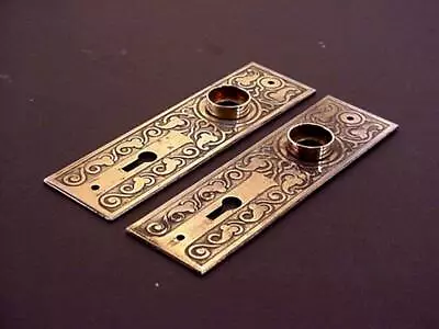 2 Antique Victorian Eastlake Brass Plated Embossed Door Knob Backplates • $18