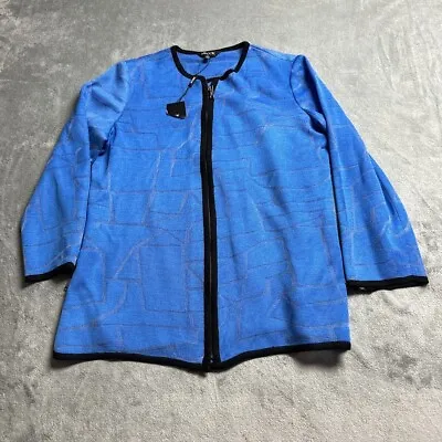 Misook Top Women's Small Blue Full Zip 3/4 Sleeve Blouse NWT • $27.77