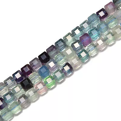 Fluorite Faceted Square Cube Dice Beads Size 5-6mm 15.5'' Strand (5-6mm) • $13.99