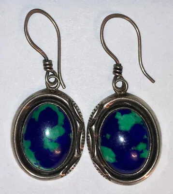 Beautiful Vintage Navajo S.J Selena Jake Sterling Silver Azurite Dangle Earrings • $65