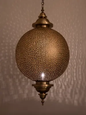 Brass Hanging Lamp holes Moroccan Ceiling Lamp Handmade Lamp  Arabic Lighting • $320