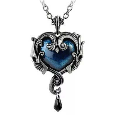 Alchemy Gothic Affaire Du Coeur Pendant Blue Heart Baroque Skulls Necklace P792 • $58.95