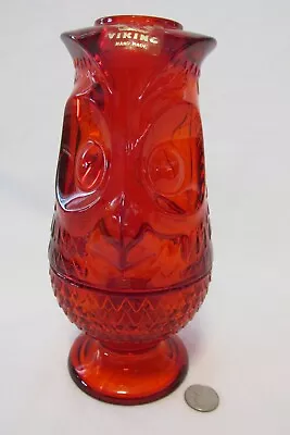 Viking Glass Ruby Red Owl Fairy Lamp 7” Tall Candle Light Vintage   • $158.09