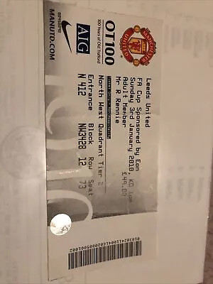 Manchester Utd V Leeds Utd Fa Cup 3R 3rd Jan 2010…Match Ticket • £1