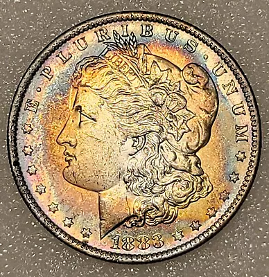 1883 O Morgan Dollar TRUE CRESCENT RAINBOW TONED Gem RARE AUTHENTIC High Grade • $0.01