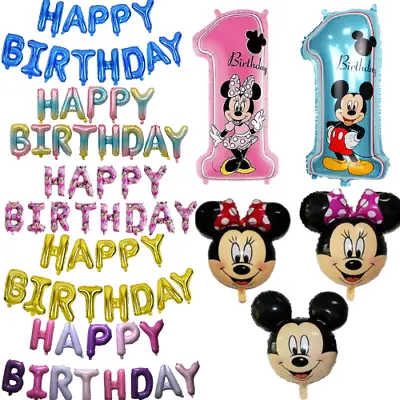1st Happy Birthday Boy Or Girl Foil Balloons Mickey Minnie Numbers Kids Baloons • £1.99