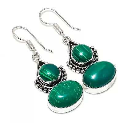 Green Malachite Gemstone Handmade 925 Sterling Silver Jewelry Earring SZ-1.80' • $8.99