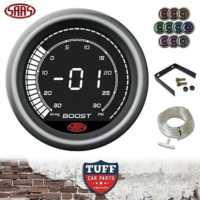 SAAS Muscle Digital Turbo Boost Vacuum Gauge Black Face LCD 52mm + Fitting Kit • $109.99