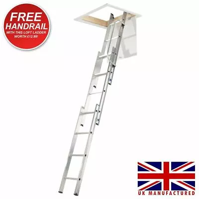 Abru Werner 76003 Aluminium Loft Ladder 3 Sections With Handrail UK Manufactured • £94.99