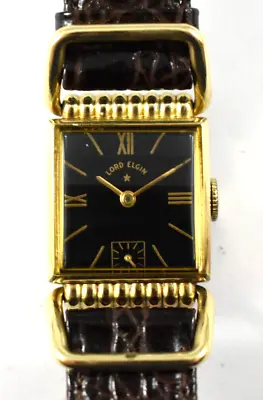 Vintage Lord Elgin 14KGF Swivel Lug Case Black Dial Mechanic Watch Runs Lot.e • $89.99