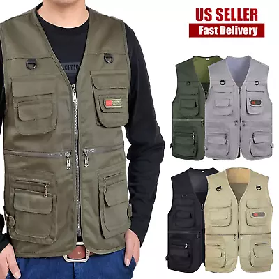 Mens Utility Vest With Multiple Pockets Travel Photo Fishing Camping Hiking Vest • $15.19