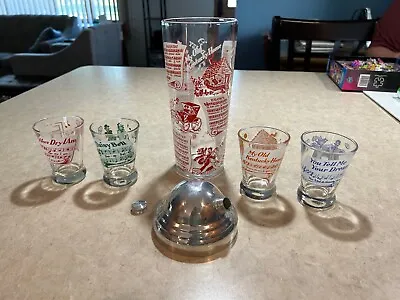 Vintage Song Music Lyrics Glass Martini Cocktail Shaker With 4 Shot Glasses • $49.50