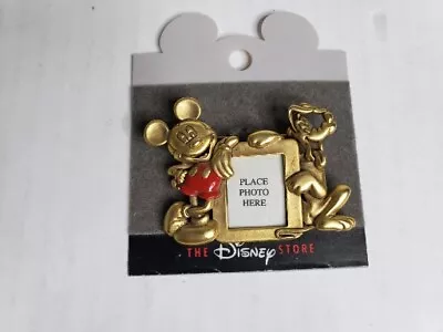 Vtg Disney Store Gold Tone Mickey Mouse Pluto Photo Frame Brooch Pin New • $14.99
