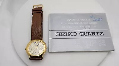 Vintage Seiko 7F38 Moonphase Quartz Wrist Watch • $174.95