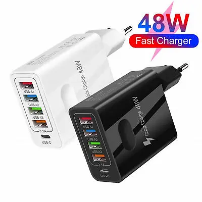 Multi Port 4 USB + 1 PD Hub Charger Station Tower Wall Charger Power Adapter • $9.83