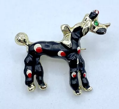 F3-2185 Vintage Brooch Gold Tone Pin 1  Animal Enamel Rhinestone Dog Horse • $4.99