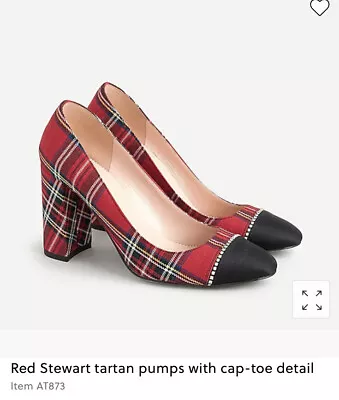 J.Crew Red Stewart Tartan Pumps With Cap-toe Detail Item AT873 Sz 7.5 EUC • $145