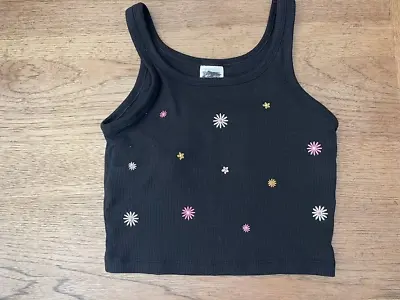 PINK Victoria’s Secret Black Daisy Flower X-SMALL Cropped Ribbed Tank Top VS • $12.99