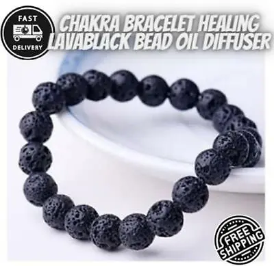 $9.95 • Buy 2 Pieces  Healing Lava Black Bead Chakra Bracelet Oil Diffuser Aromatherapy 8mm