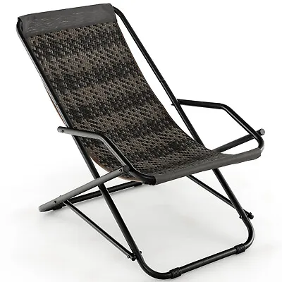 Patio Folding Rattan Sling Chair Rocking Lounge Chaise Armrest Garden Portable • $44.99