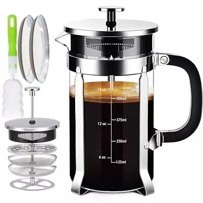 French Press Coffee Maker 304 Stainless Steel Coffee Presswith 4 Filters Sys... • $28.40