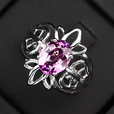 Vivid Pink Sapphire Oval Rare 2.0Ct 925 Sterling Silver Handmade Rings Size 6.5 • $14.99