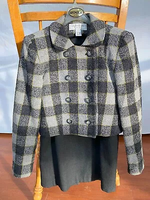 Jones New York Vintage Black & Gray Plaid Suit Jacket (Size 2P) & Skirt (Size 4) • $39.99