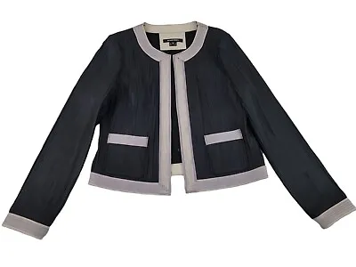 Ellen Tracy Sz 10 Genuine Leather Strip Blazer Jacket Black Purple Hook Closure • $23.99