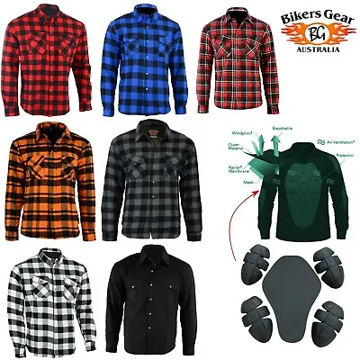 Australian Bikers Gear Mens Motorcycle Motorbike Flannel Shirt Lined With Kevlar • $145.43