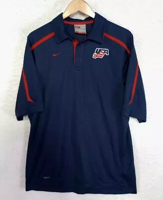 USA Hockey Logo Olympic Team Polo Men's M Nike Fit Dry Red White Blue Shirt VTG • $24.30