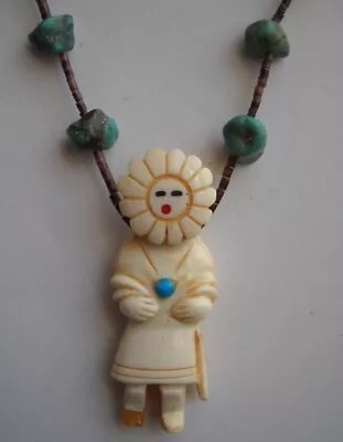 Vintage Native American Necklace With Figurine & Turquoise Nuggets • $22.50