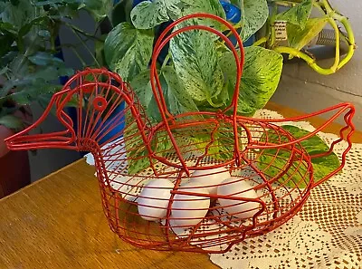 Vintage Red Metal Wire Duck Egg Fruit Basket Holder - Farmhouse Country Decor • $18.99