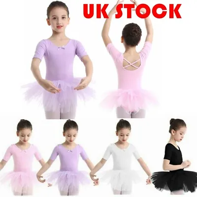 £6.96 • Buy Girls Ballet Tutu Leotard Dress Short Sleeve Cotton Gymnastics Ballerina Dance