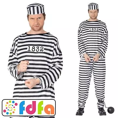 Smiffys Convict Prisoner Adults Mens Fancy Dress Costume • £13.99