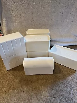 8 Vintage Clinique Plastic Cosmetic Storage Containers Box - White • $52