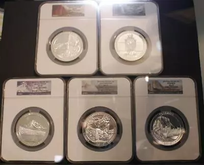 2010 .25C 5 Oz. .999 Silver ATB Natl. Parks NGC MS 69 Early Releases 5 Coin Set • $1395