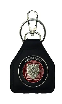 $17.50 • Buy Red Jaguar Round Logo Metal And Leather Keyring / Keyfob