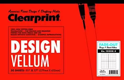Clearprint Vellum Pad With 4x4 Fade-Out Grid 11x17 Inches 16 LB 60 GSM 10 • $54.99