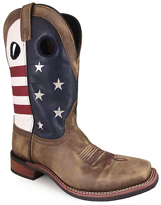 Smoky Mountain Mens Stars And Stripes Vintage Brown Leather Cowboy Boots • $126.99