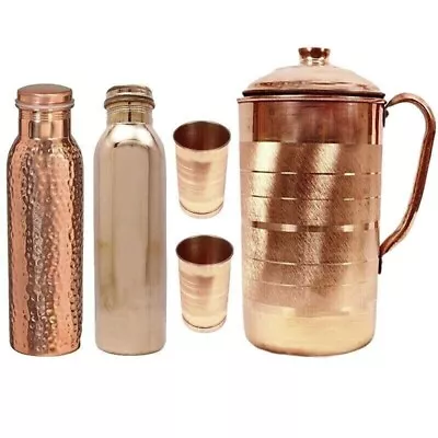 100% Pure Copper Water Jug Pitcher Tumbler Glass Bottle Cup Ayurved Benefit Gift • $66.50