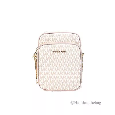 Michael Kors White Rose Gold PVC Flight Leather North South Chain Crossbody Bag • $99