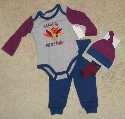 Baby Essentials Boys Thanksgiving Turkey Bodysuit Pants Hat Socks 9 Month NEW  • $12.99