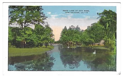 Vintage Louisiana Linen Postcard New Orleans City Park Swan Lake • $0.99
