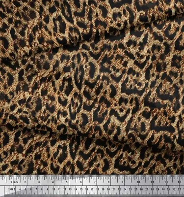 Soimoi Orange Cotton Poplin Fabric Leopard Animal Skin Print Sewing-kFT • $10.62