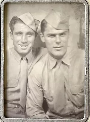 VTG PHOTO BOOTH Sexy Soldier Buddies  1940s Men Art Deco Paper Frame - Gay Int • $8.99